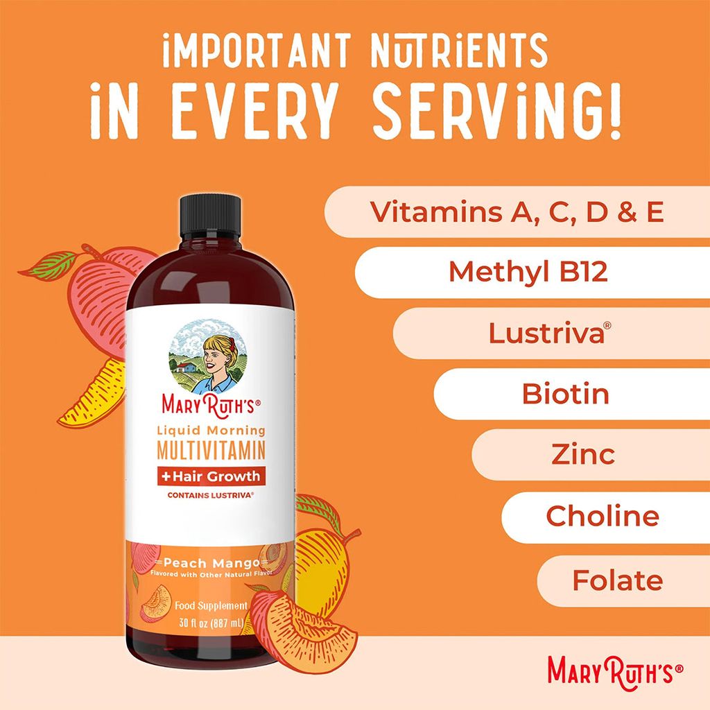 Buy 2, Get 1 Free - Liquid Morning Multivitamin + Hair Growth - Peach Mango - Image 7